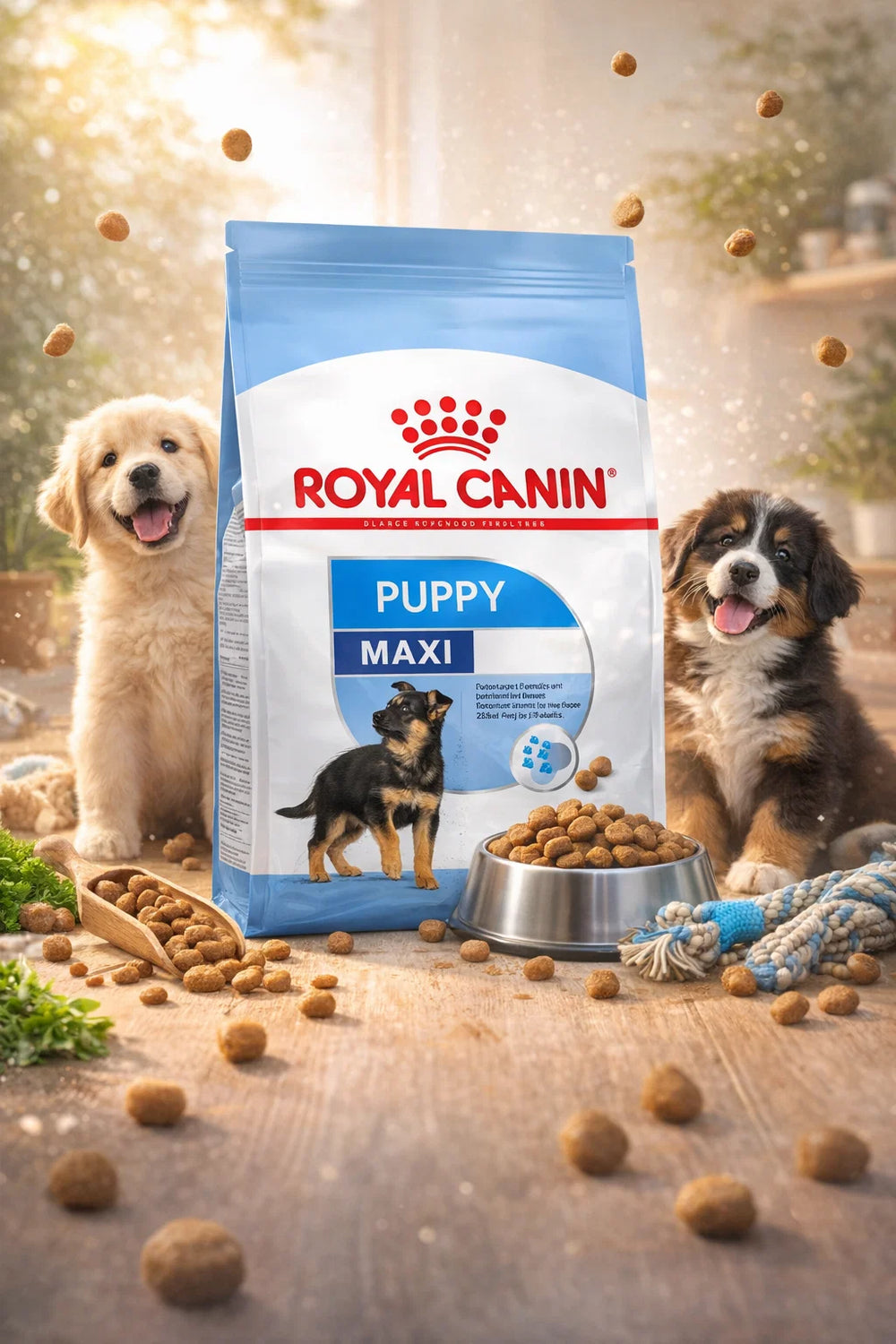 Royal Canin Maxi Puppy dry dog food from CAT PARK, showing the kibble in a bowl for large breed puppies.