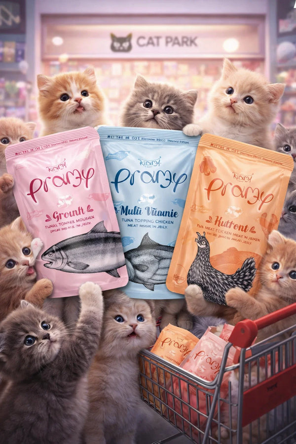 CAT PARK wet cat food for kittens, 70g ready-to-eat product, featuring multiple flavors for small feline nutrition.