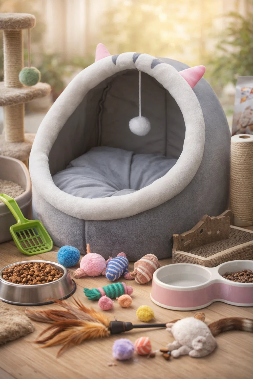 Luxury cat bed by CAT PARK, ready-to-use feline sleep perch with soft fabric and cozy design for comfort.