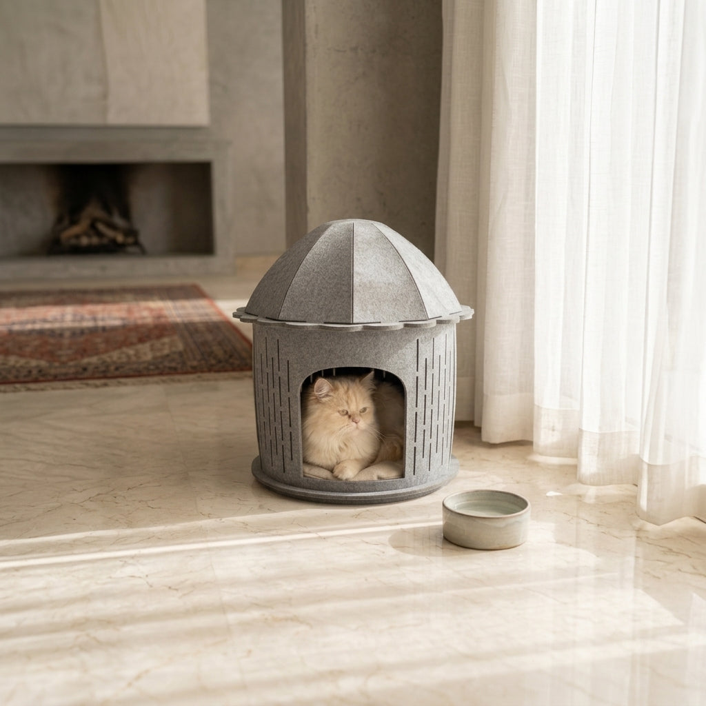 Cat Park ready-made cat cottage showing a cozy wooden shelter with an entrance for feline comfort and play.