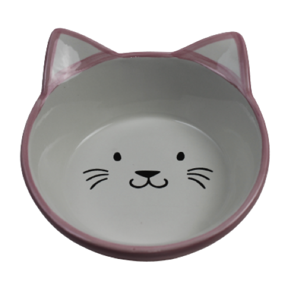 Cat-shaped ceramic bowl from CAT PARK, ready-made pet dish with a distinctive cat face design for feeding pets.