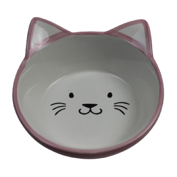 Cat-shaped ceramic bowl from CAT PARK, ready-made pet dish with a distinctive cat face design for feeding pets.