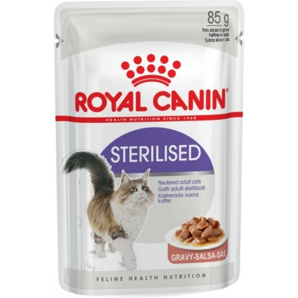 Canned Cat Park Royal Canin moist food for sterilized cats in gravy, 85g, showing the product with the branded packaging.