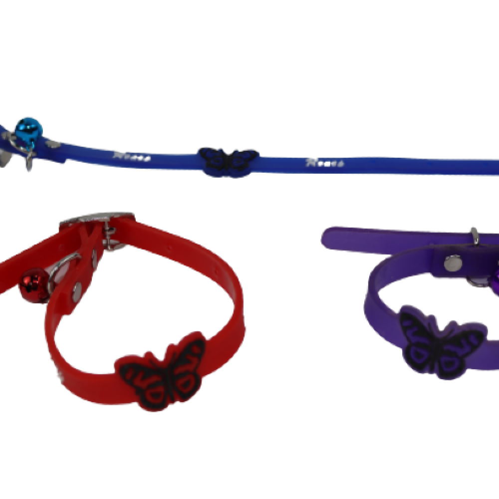 Colorful butterfly-shaped rubber collar from CAT PARK, a ready-made pet accessory with vibrant butterfly design.
