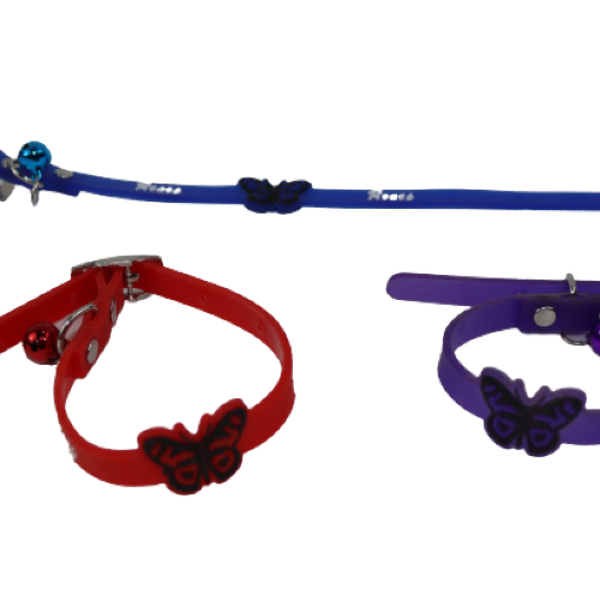 Colorful butterfly-shaped rubber collar from CAT PARK, a ready-made pet accessory with vibrant butterfly design.
