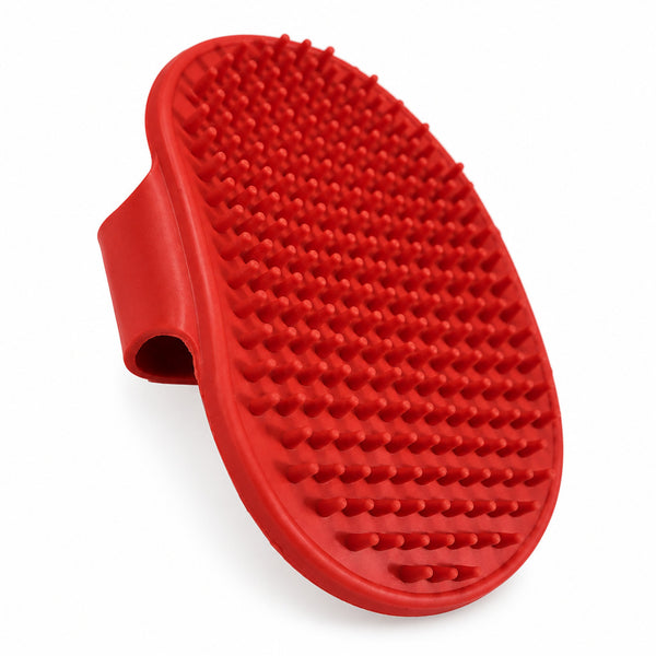 فرشاة مطاطية بحزام الكف للتمشيط والاستحمام — أحمر · glove-red-h
