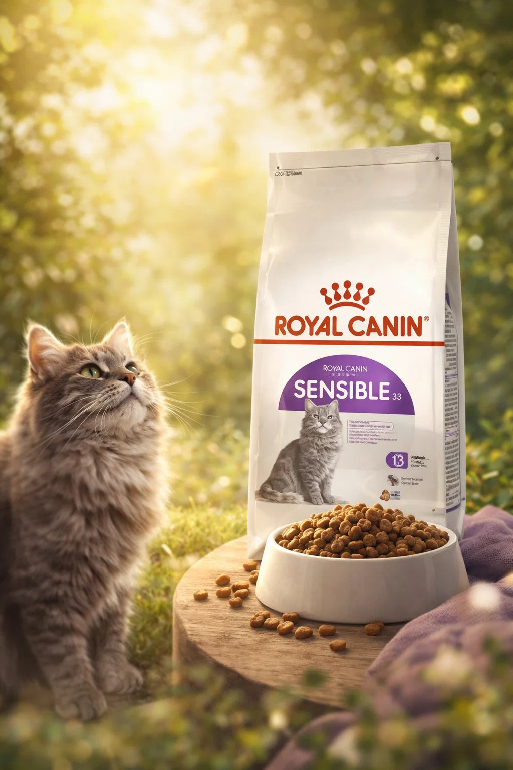 Royal Canin Sensible ready-to-use cat food product by CAT PARK, featuring packaging and product details.