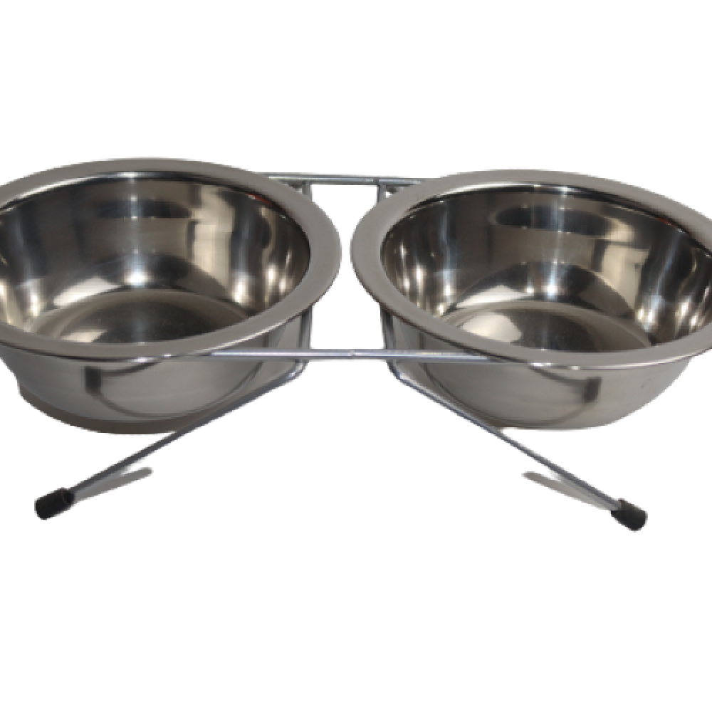 Double steel plate from CAT PARK, ready-to-use product, showcasing a sleek, durable stainless steel design with two compartments.