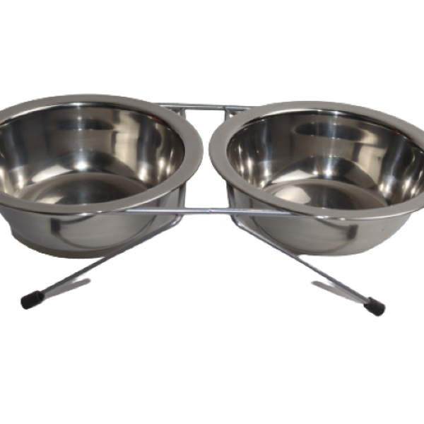 Double steel plate from CAT PARK, ready-to-use product, showcasing a sleek, durable stainless steel design with two compartments.