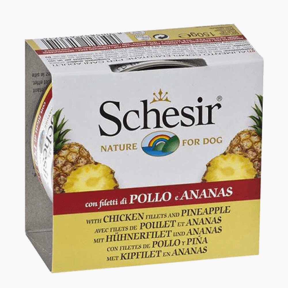 Catz Park canned dog food with chicken and pineapple in a 150g ready-to-eat product, showing a bowl of the pet meal.