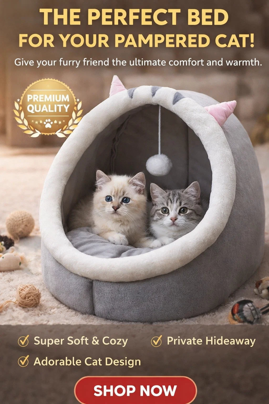 Luxurious ready-made cat bed by CAT PARK, soft fabric with cozy design, perfect for feline comfort and relaxation.
