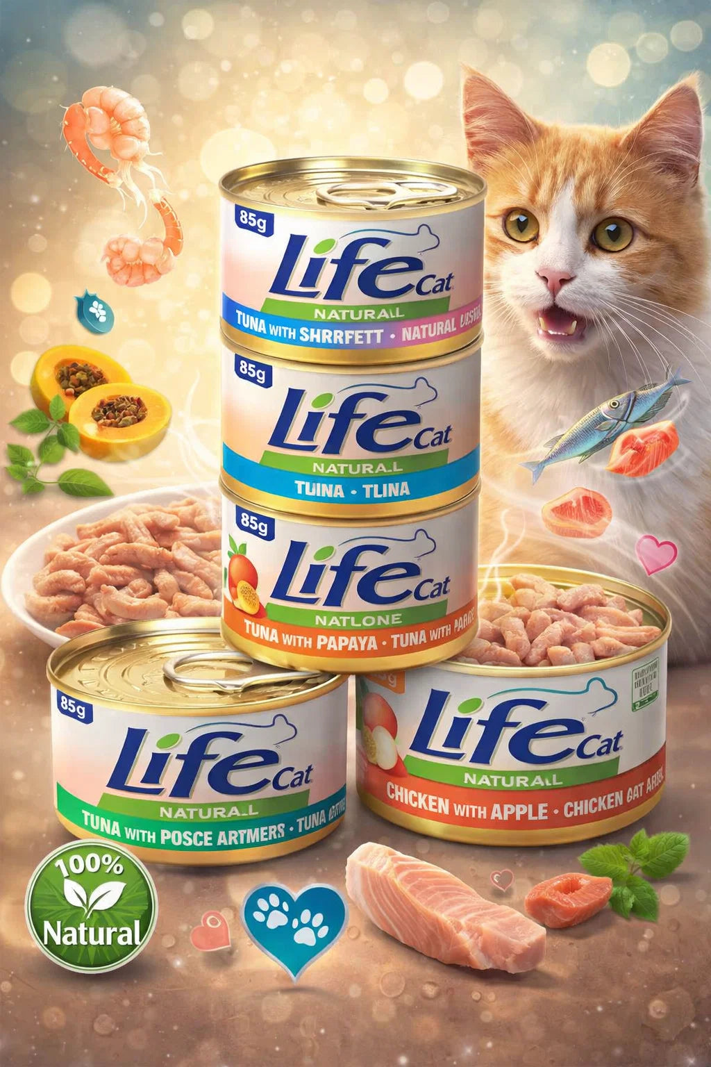 Canned Cat Park moist cat food for adult cats in various flavors, featuring colorful cans with cat images on the labels.