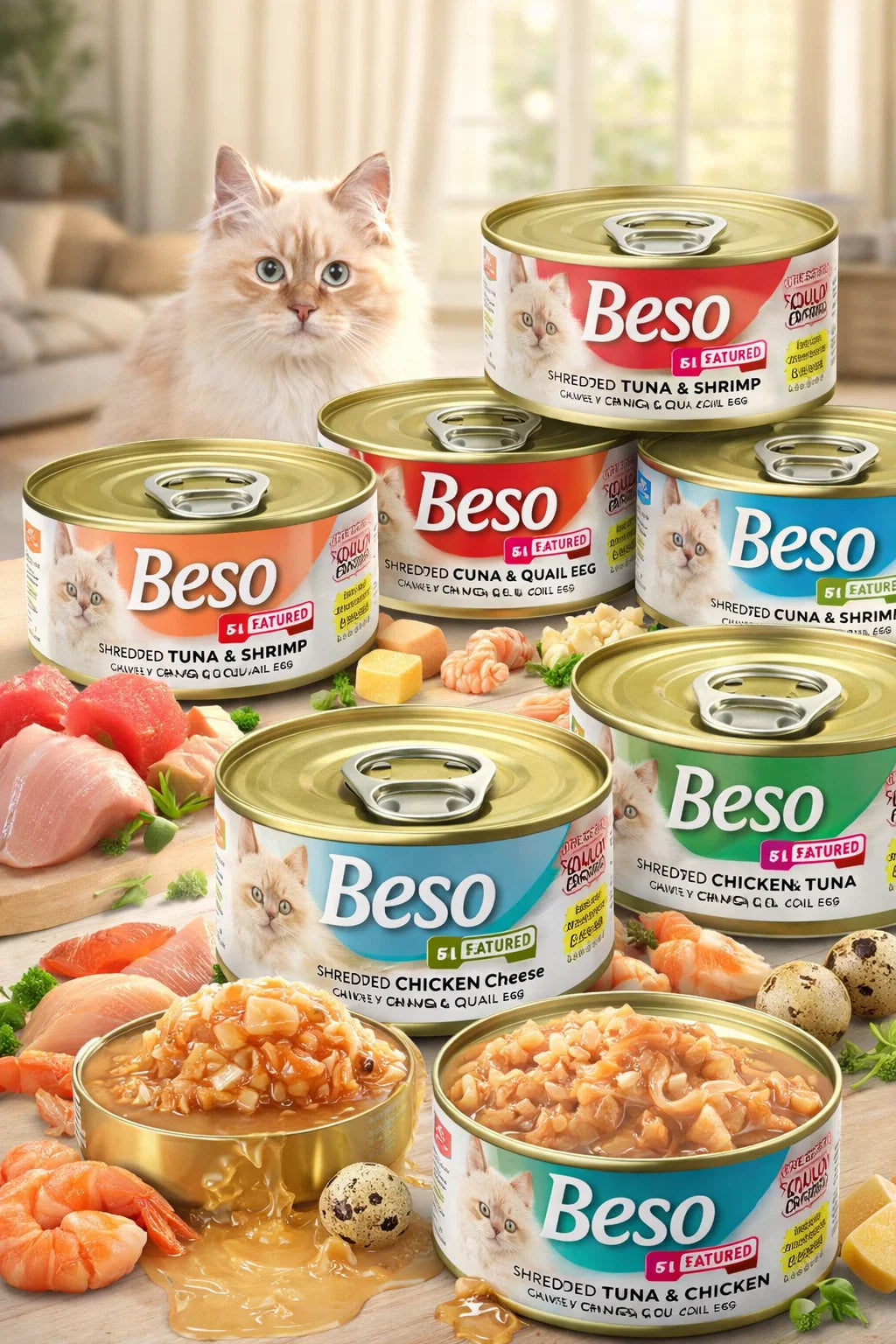 Cato Park wet cat food slices in gravy with various flavors, showing colorful cans of moist feline food in different flavors.