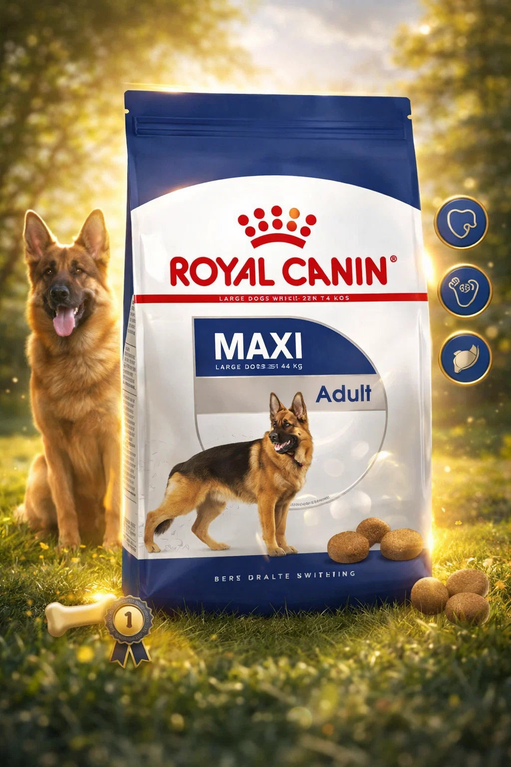 Royal Canin Maxi Adult dry dog food in a ready-to-use package from CAT PARK, showing the product's packaging and branding.