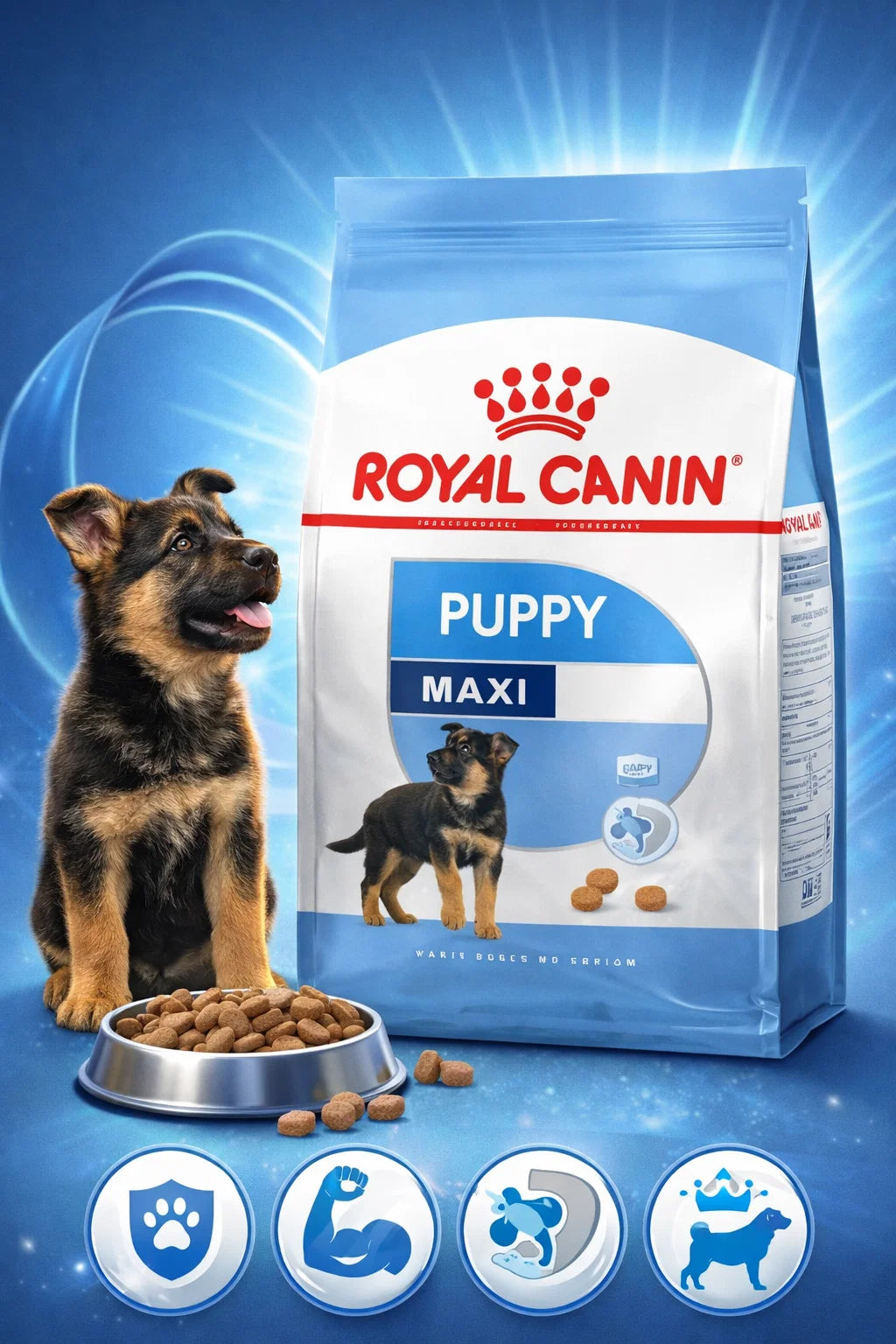 Royal Canin Maxi Puppy dry dog food package by CAT PARK, showing the product bag with branding and product details.