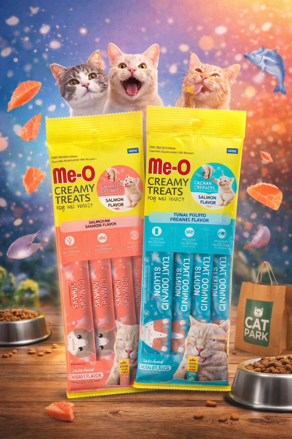 Cat Park مكافآت ميو 4 أصابع 60جم بألوان ونكهات متعددة، أكل قطط لذيذ ومناسب للتدليل والوجبات الخفيفة