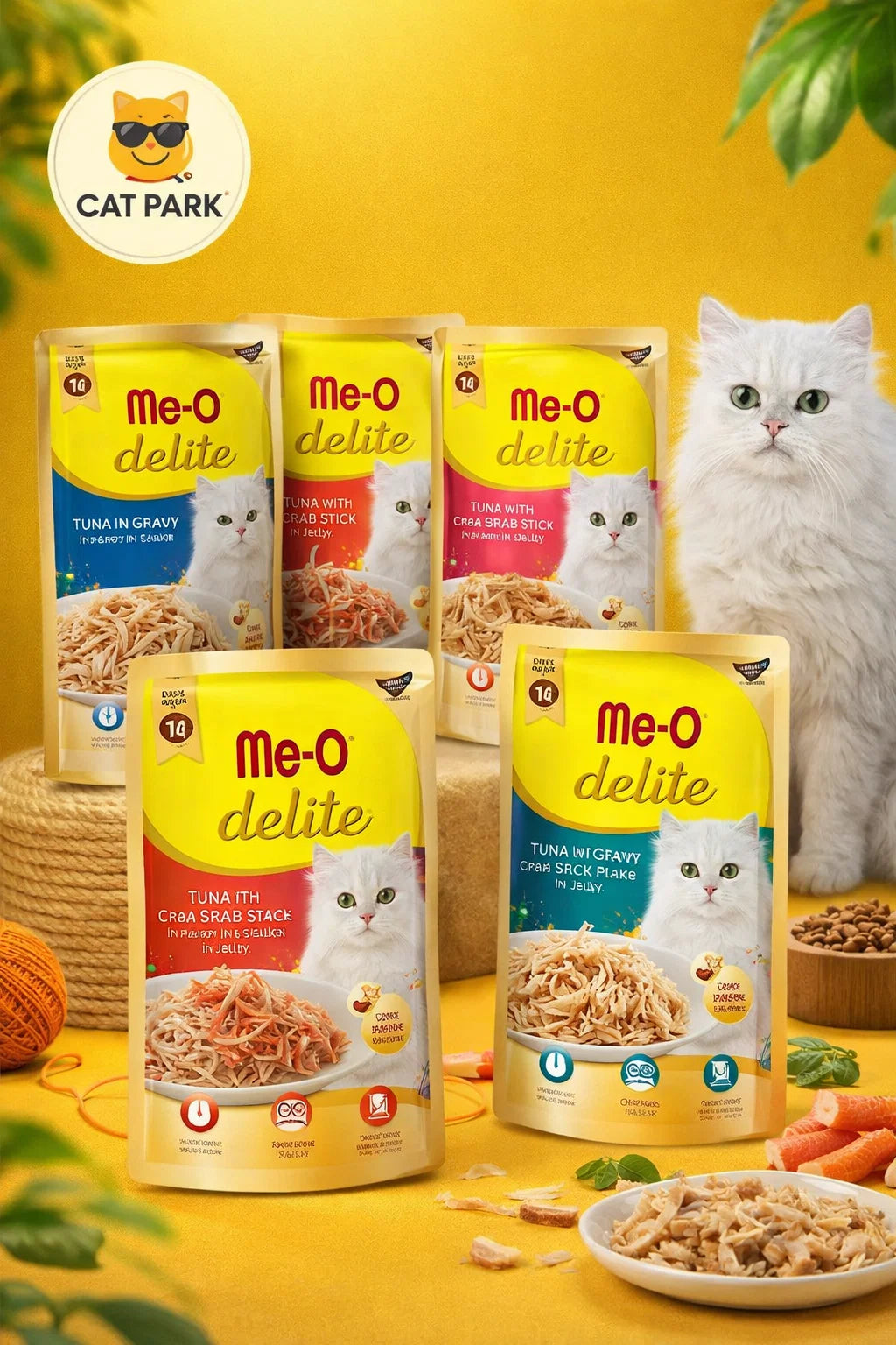 Canned cat food with tuna slices and various flavors from CAT PARK, 70g, ready-to-eat moist feline food in a sealed container.