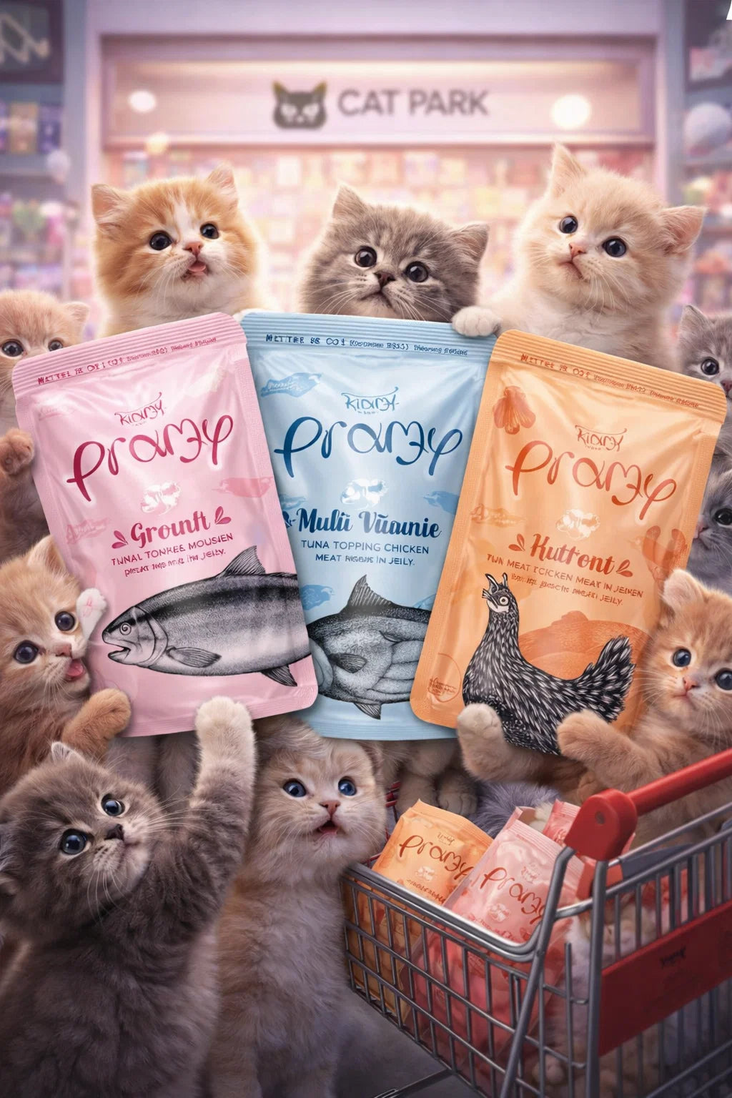 CAT PARK wet cat food for kittens, 70g ready-to-eat product, featuring multiple flavors for small feline nutrition.