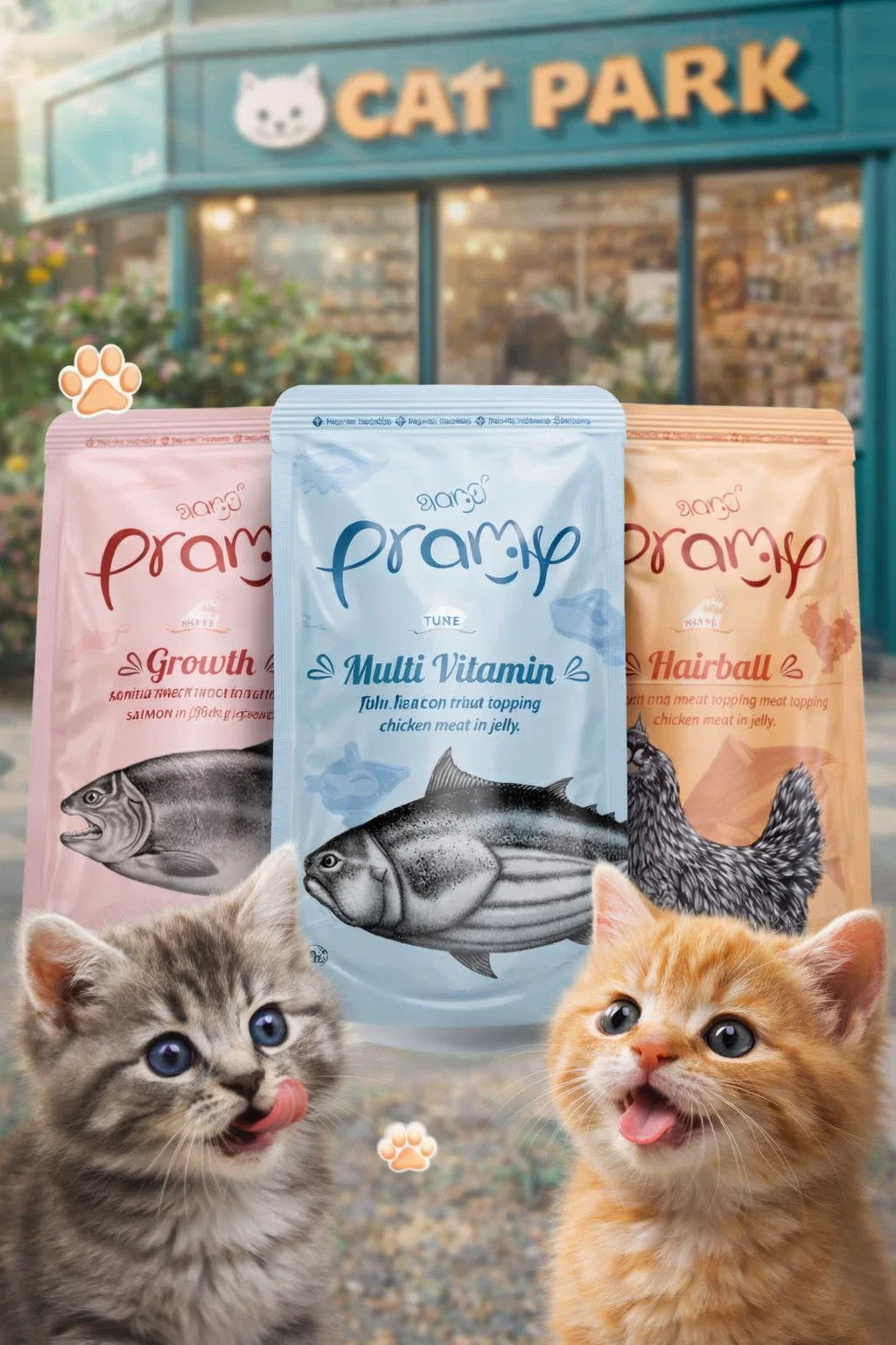 Cat Park wet cat food in various flavors, 70g ready-to-eat product, suitable for small cats with appealing texture and branding.