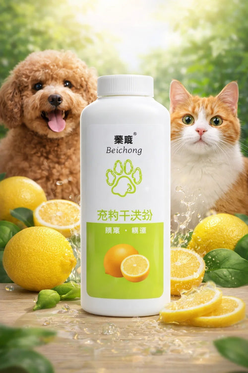 Cat Park pet cleaning powder with lemon scent, dry cleaning for animal bedding and surfaces, natural odor control for pets.