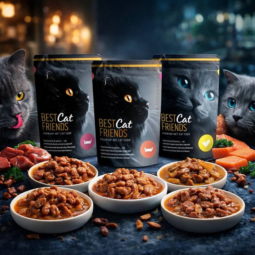 CAT PARK بيست كات فريندز أظرف لحم نكهات متعددة مع صلصة للقطط، عبوة 100 جرام تظهر قطع اللحم داخل عبوة جاهزة