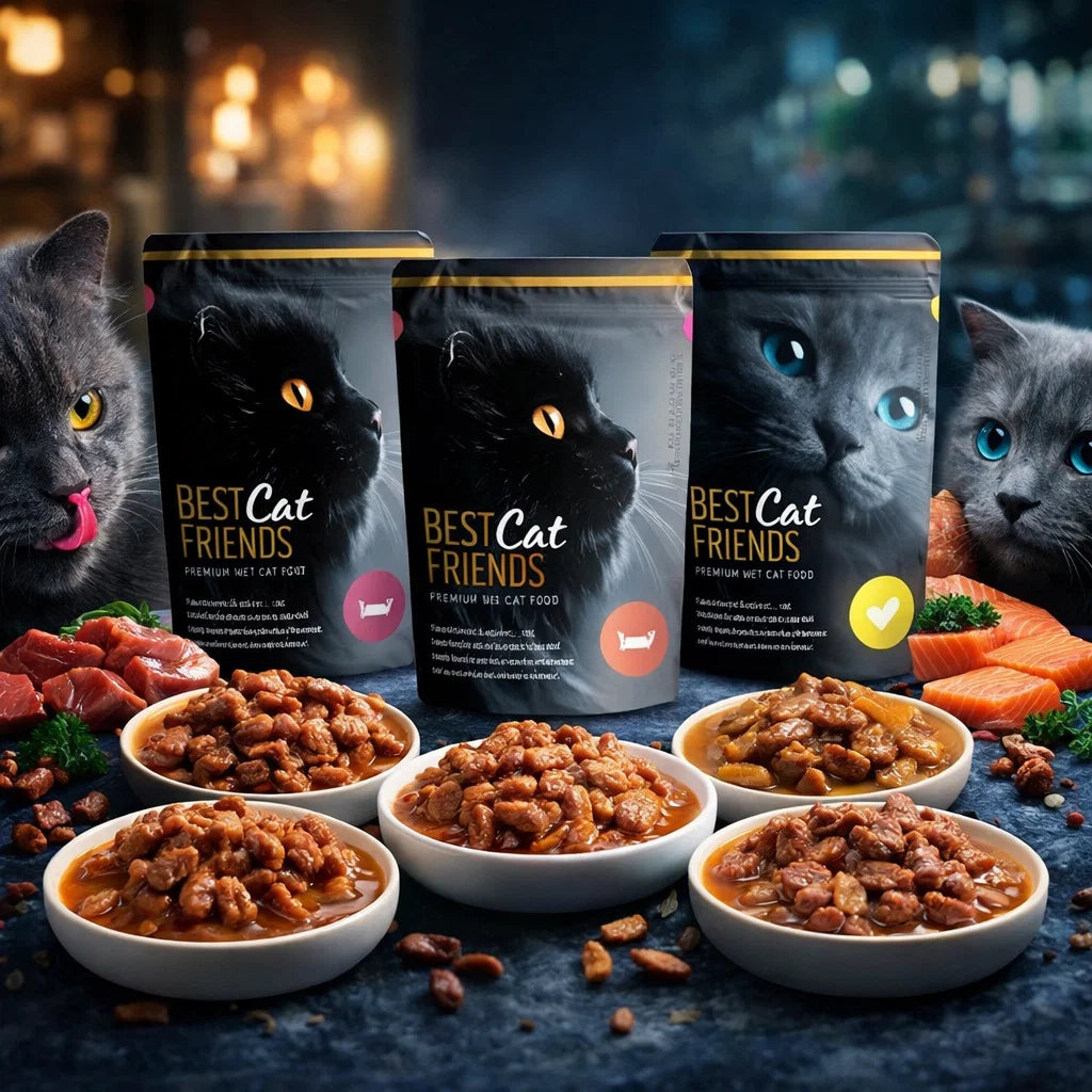 CAT PARK بيست كات فريندز أظرف لحم نكهات متعددة مع صلصة للقطط، عبوة 100 جرام تظهر قطع اللحم داخل عبوة جاهزة